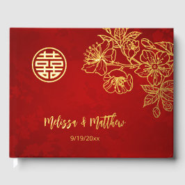 フローラ金ゴールドレッド中国の結婚ズ ゲストブック