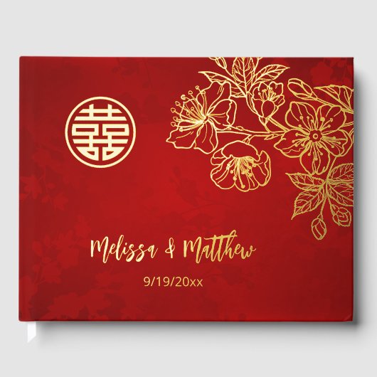 フローラ金ゴールドレッド中国の結婚ズ ゲストブック (正面)