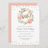 フローラ金ゴールドワンリース第1誕生日 招待状 (正面/裏面)