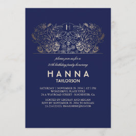 フローラ金ゴールドヴィンテージと海軍の誕生日パーティー 招待状