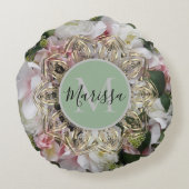 フローラ金ゴールド六角マンダラモノグラムラウンドピロー ラウンドクッション (裏面)