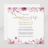 フローラ金ゴールド台本お祝いの生活葬式 招待状 (正面/裏面)