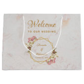 フローラ金ゴールド大理石オーキッドジオメ結婚トリの歓迎 ラージペーパーバッグ (正面)