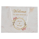 フローラ金ゴールド大理石オーキッドジオメ結婚トリの歓迎 ラージペーパーバッグ (裏面)