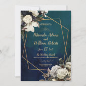 フローラ金ゴールド幾何学的エメラルドグリーン結婚ズ 招待状 (正面)