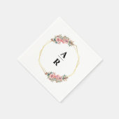 フローラ金ゴールド幾何学的フレ結婚ームのモノグラム スタンダードカクテルナプキン (角)