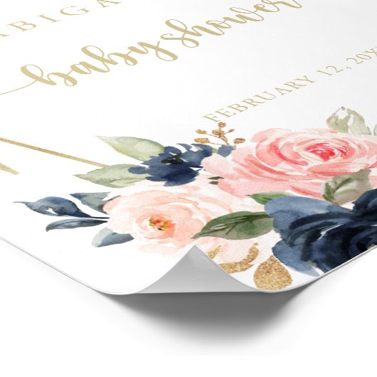 フローラ金ゴールド幾何学的ベビーシャワーへようこそ ポスター (角)