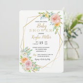 フローラ金ゴールド幾何学的ベビーシャワー招待カード 招待状 (スタンド正面)