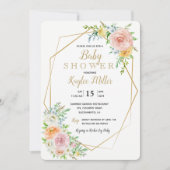 フローラ金ゴールド幾何学的ベビーシャワー招待カード 招待状 (正面)