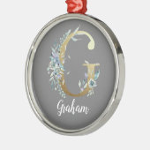 フローラ金ゴールド文字Gオン灰色 メタルオーナメント (左)