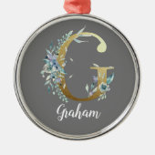 フローラ金ゴールド文字Gオン灰色 メタルオーナメント (正面)