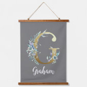 フローラ金ゴールド文字Gオン灰色 吊り下げ型タペストリー (正面)
