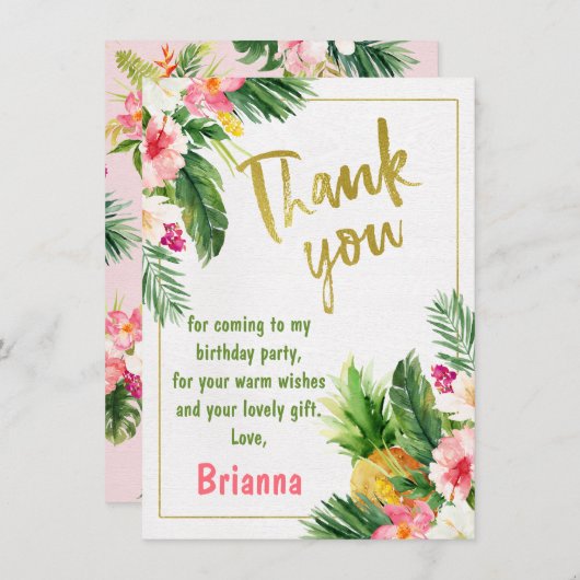 フローラ金ゴールド書道誕生日サンキューカード 招待状 (正面/裏面)