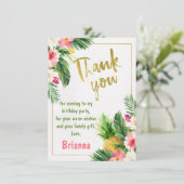 フローラ金ゴールド書道誕生日サンキューカード 招待状 (スタンド正面)