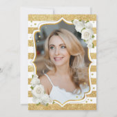 フローラ金ゴールド白写真第50誕生日 招待状 (裏面)