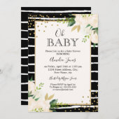 フローラ金ゴールド白黒オーベビーシャワー招待状 招待状 (正面/裏面)