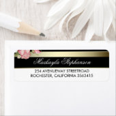 フローラ金ゴールド白黒ストライプ結婚ズ ラベル (インサイチュ)