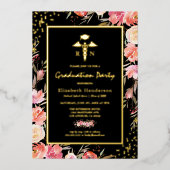フローラ金ゴールド看護学校卒業実在金ゴールド 箔招待状 (正面)