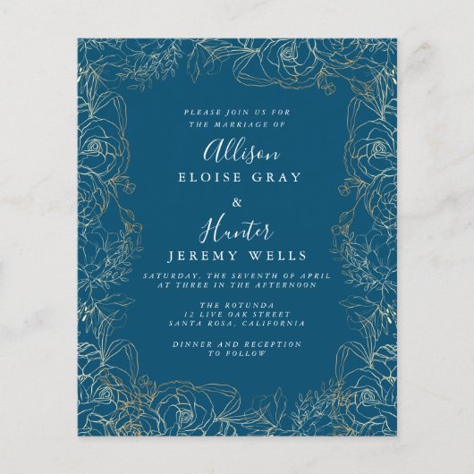 フローラ金ゴールド箔結婚式招待状 チラシ (正面)