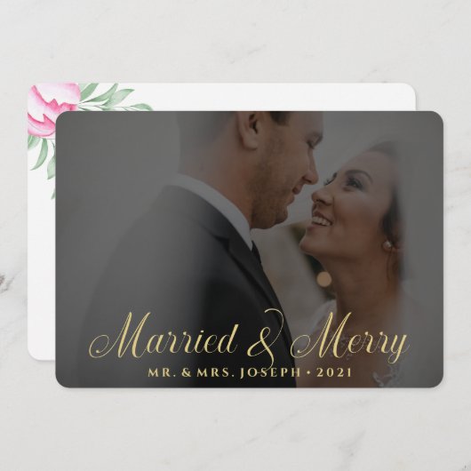 フローラ金ゴールド結婚したとクリスマスの写真 シーズンカード (正面/裏面)