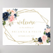 フローラ金ゴールド結婚のGeometric Welcome Sign ポスター (正面)