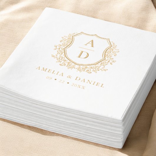 フローラ金ゴールド結婚クレストモノグラム 箔ナプキン