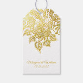 フローラ金ゴールド結婚グリッターラベル ギフトタグ (正面)