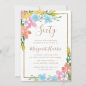 フローラ金ゴールド縁どグリッター60th60誕生日 招待状 (正面)