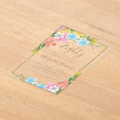 フローラ金ゴールド縁どグリッター80th八十誕生日 アクリル招待状 (レイダウン)