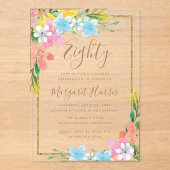 フローラ金ゴールド縁どグリッター80th八十誕生日 アクリル招待状 (正面)