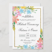 フローラ金ゴールド縁どムスリムイスラム式メンディ式 招待状 (正面)