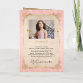フローラ金ゴールド赤面ピンクキンセアニラ写真折り畳み 招待状 (裏面)