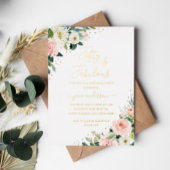 フローラ金ゴールド赤面ピンク50と素晴らしい誕生日 箔招待状