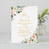 フローラ金ゴールド赤面ピンク50と素晴らしい誕生日 箔招待状 (立ち正面)