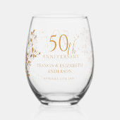 フローラ金ゴールド50結婚周年記念 ステムなしワイングラス (正面)