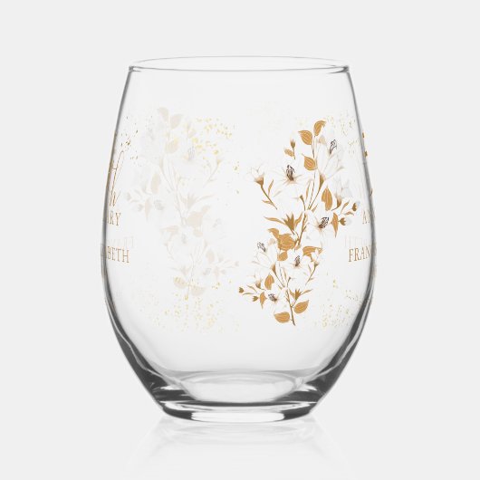 フローラ金ゴールド50結婚周年記念 ステムなしワイングラス (左)