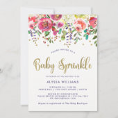 フローラ金ゴールド|水彩モダンベビースプリンク 招待状 (正面)