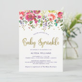 フローラ金ゴールド|水彩モダンベビースプリンク 招待状 (スタンド正面)