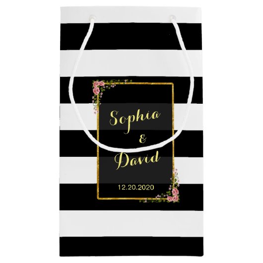 フローラ金箔ストライプ結婚式の引き出物バッグ スモールペーパーバッグ (裏面)