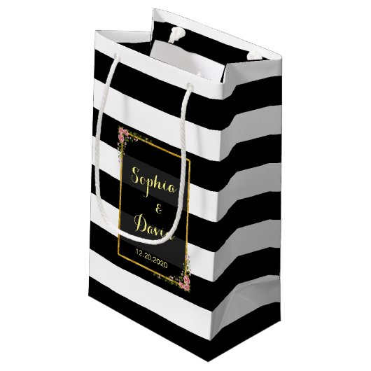 フローラ金箔ストライプ結婚式の引き出物バッグ スモールペーパーバッグ (裏面アングル)