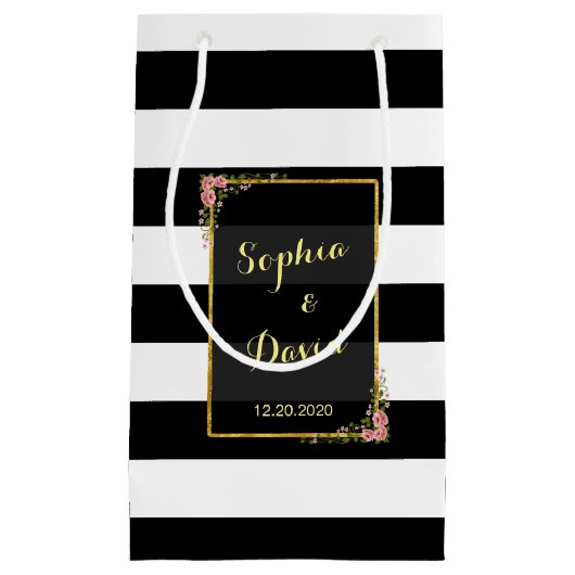 フローラ金箔ストライプ結婚式の引き出物バッグ スモールペーパーバッグ (正面)