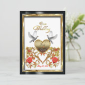 フローラ金色のハート、愛するハト結婚のカード 招待状 (スタンド正面)