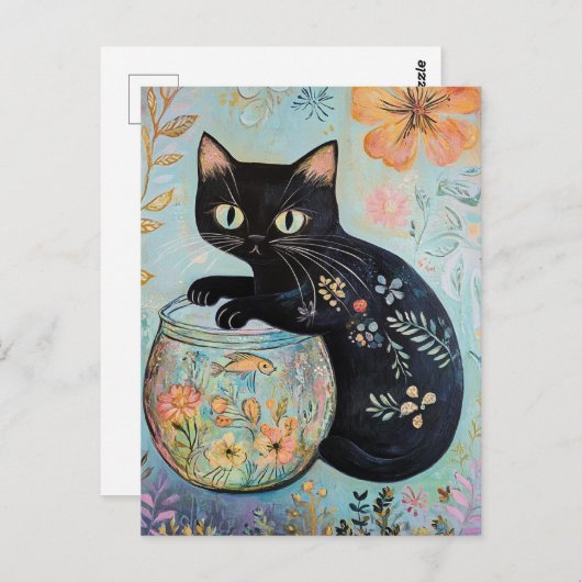 フローラ金魚の黒猫 ポストカード (正面/裏面)