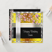 フローラ銀金ゴールド誕生日カード カード (正面/裏面インサイチュ)