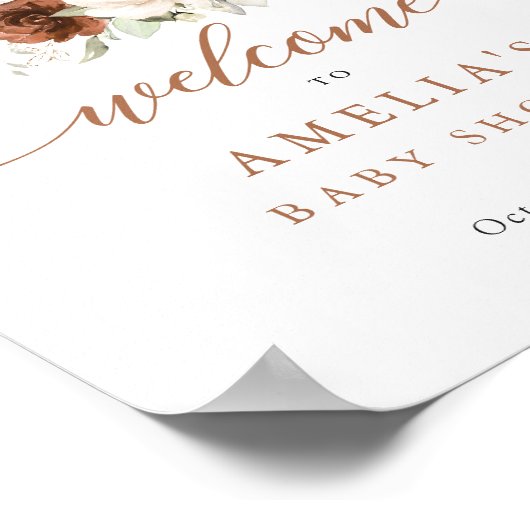 フローラ錆パンプキンベビーシャワーウェルカムサイン ポスター (角)