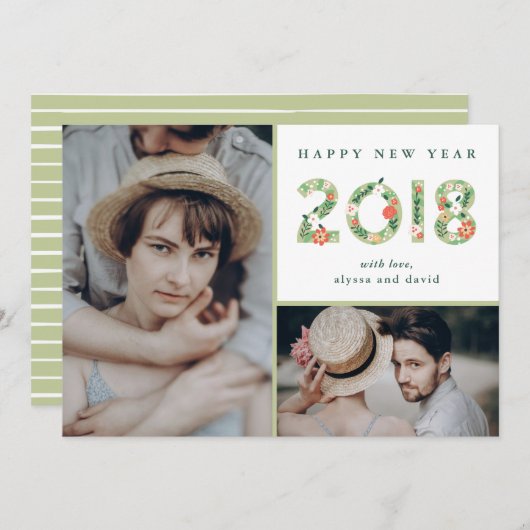 フローラ開始 | 2枚の写真が新年を迎える シーズンカード (正面/裏面)