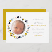 フローラ開花かわいい女の子の写真誕生のお知らせ 案内状 (正面/裏面)