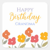 フローラ開花カラフルハッピーバースデーおばあちゃんパーティー スクエアシール (正面)