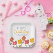 フローラ開花カラフルハッピーバースデーおばあちゃんパーティー ペーパープレート (パーティー)