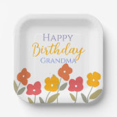 フローラ開花カラフルハッピーバースデーおばあちゃんパーティー ペーパープレート (正面)